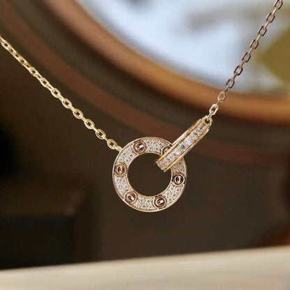 [OrnoraJewelry]LOVE 7.6MM NECKLACE ROSE GOLD AND SILVER  FULL DIAMOND