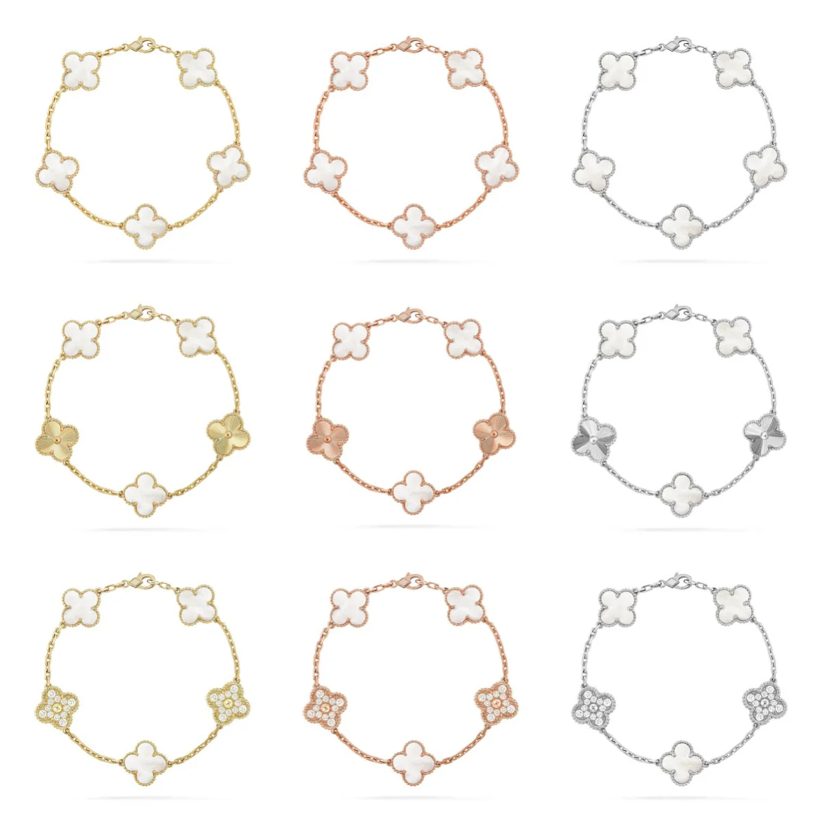 [OrnoraJewelry]CLOVER WHITE PEARL MOP 5 MOTIF BRACELET COLLECTION
