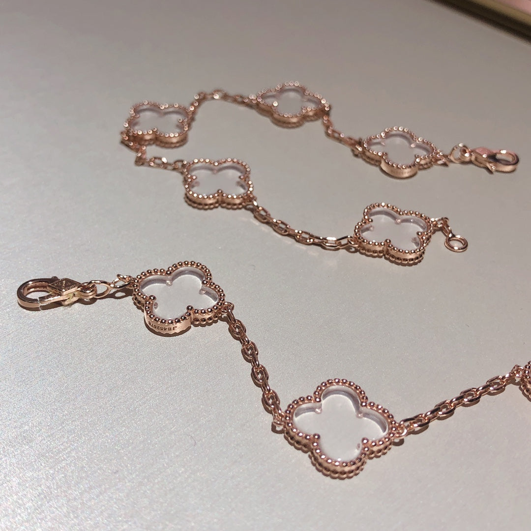 [OrnoraJewelry]CLOVER 5 MOTIF ROCK CRYSTAL BRACELET