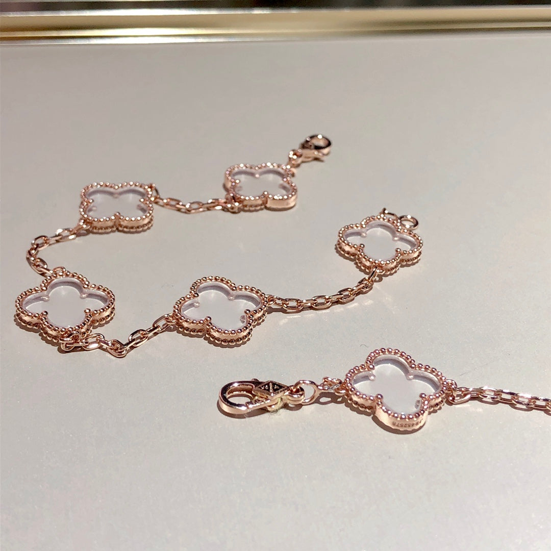 [OrnoraJewelry]CLOVER 5 MOTIF ROCK CRYSTAL BRACELET