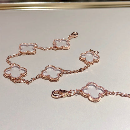 [OrnoraJewelry]CLOVER 5 MOTIF ROCK CRYSTAL BRACELET