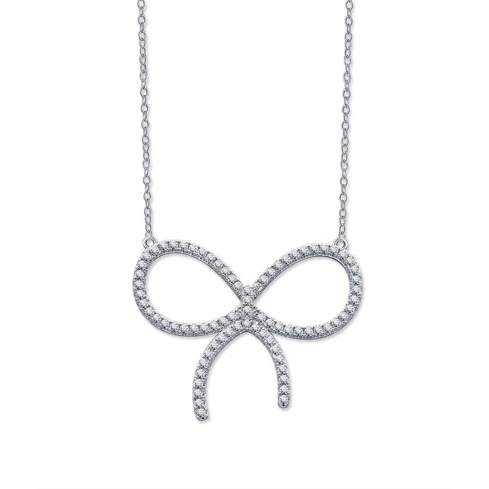 [Ornora Jewelry]CLAW SET RHODIUM PLATED BOW NECKLACE