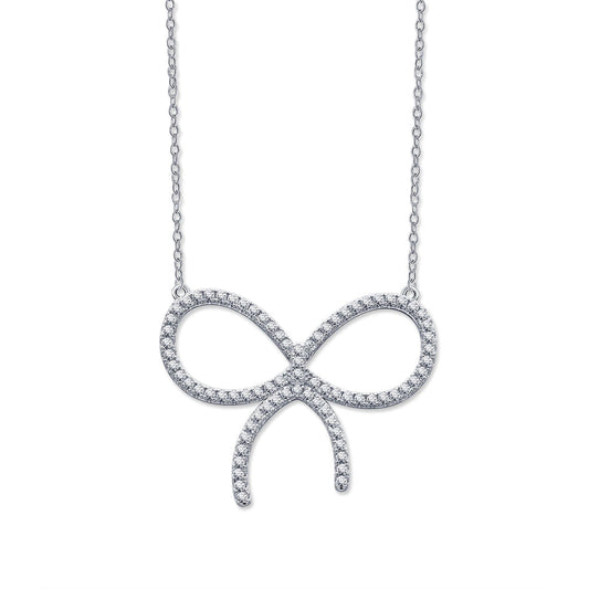 [Ornora Jewelry]CLAW SET RHODIUM PLATED BOW NECKLACE
