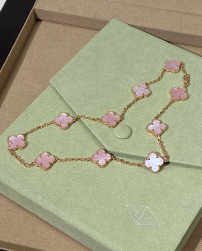 [OrnoraJewelry Jewellery] Pink Necklace with Ten Clover Designs