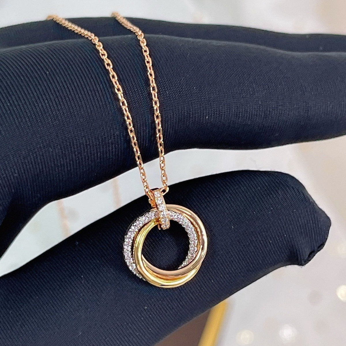 [OrnoraJewelry]TRINITY NECKLACE SILVER GOLD PINK GOLD DIAMONDS