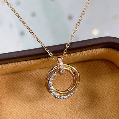 [OrnoraJewelry]TRINITY NECKLACE SILVER GOLD PINK GOLD DIAMONDS