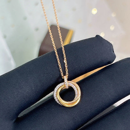 [OrnoraJewelry]TRINITY NECKLACE SILVER GOLD PINK GOLD DIAMONDS