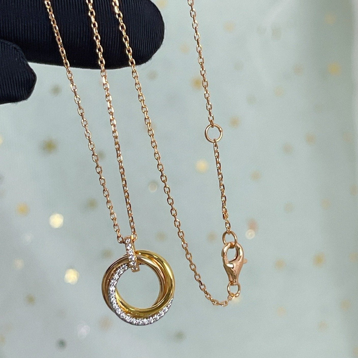 [OrnoraJewelry]TRINITY NECKLACE SILVER GOLD PINK GOLD DIAMONDS