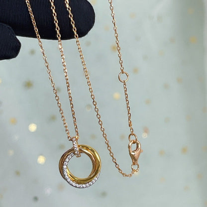[OrnoraJewelry]TRINITY NECKLACE SILVER GOLD PINK GOLD DIAMONDS
