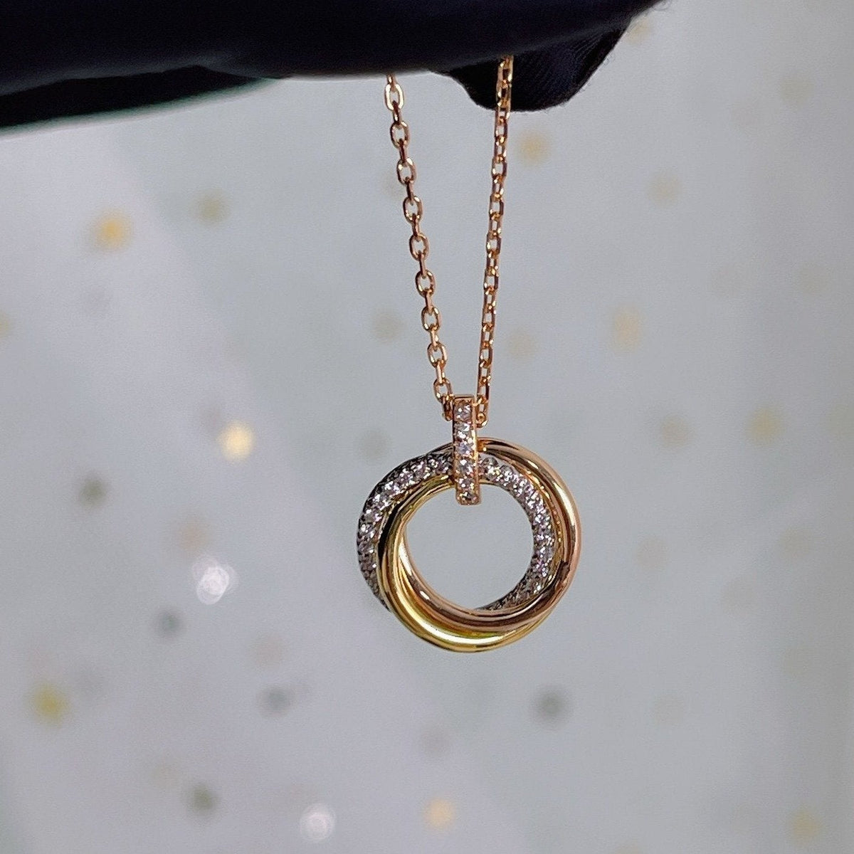 [OrnoraJewelry]TRINITY NECKLACE SILVER GOLD PINK GOLD DIAMONDS
