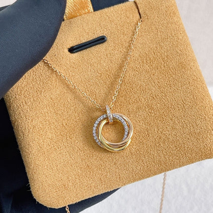 [OrnoraJewelry]TRINITY NECKLACE SILVER GOLD PINK GOLD DIAMONDS