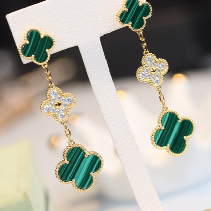 [OrnoraJewelry]CLOVER EARRINGS GOLD MALACHITE DIAMOND 3 MOTIF