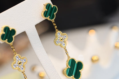 [OrnoraJewelry]CLOVER EARRINGS GOLD MALACHITE DIAMOND 3 MOTIF