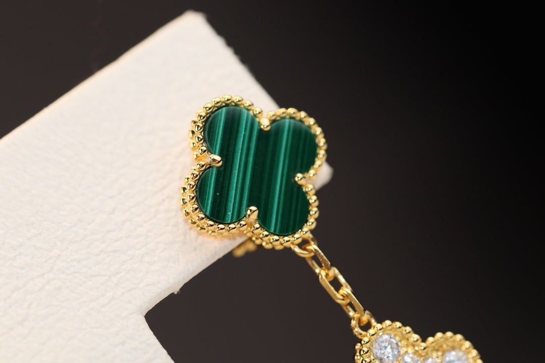 [OrnoraJewelry]CLOVER EARRINGS GOLD MALACHITE DIAMOND 3 MOTIF