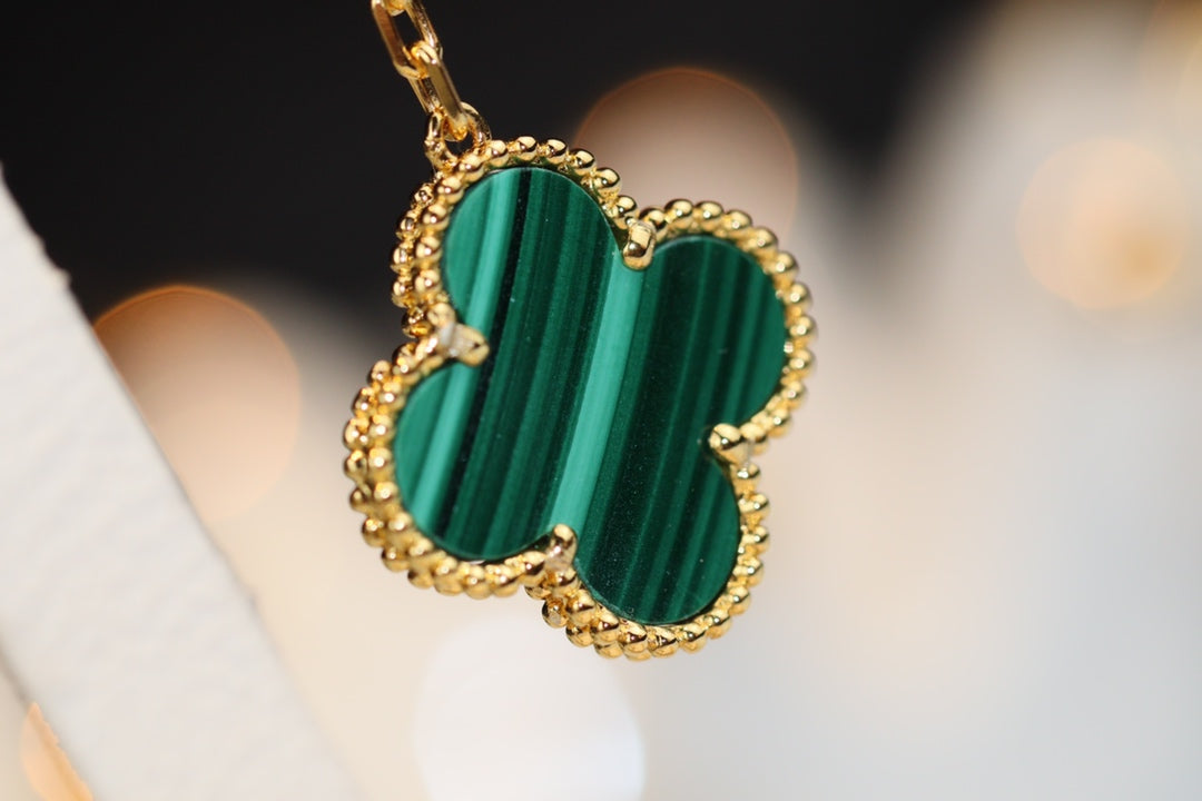 [OrnoraJewelry]CLOVER EARRINGS GOLD MALACHITE DIAMOND 3 MOTIF