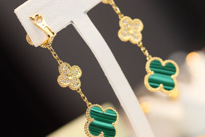 [OrnoraJewelry]CLOVER EARRINGS GOLD MALACHITE DIAMOND 3 MOTIF