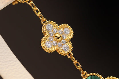 [OrnoraJewelry]CLOVER EARRINGS GOLD MALACHITE DIAMOND 3 MOTIF