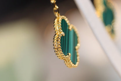 [OrnoraJewelry]CLOVER EARRINGS GOLD MALACHITE DIAMOND 3 MOTIF