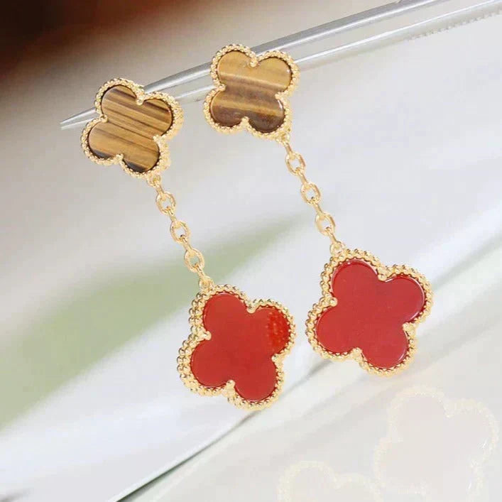 [OrnoraJewelry]CLOVER  2 MOTIF  TIGER EYE CARNELIAN EARRINGS