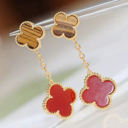 [OrnoraJewelry]CLOVER  2 MOTIF  TIGER EYE CARNELIAN EARRINGS