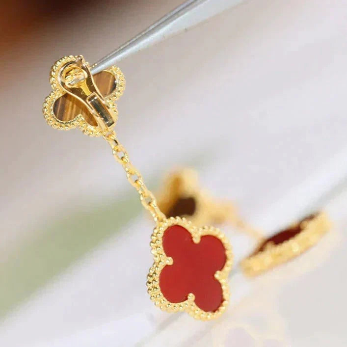 [OrnoraJewelry]CLOVER  2 MOTIF  TIGER EYE CARNELIAN EARRINGS