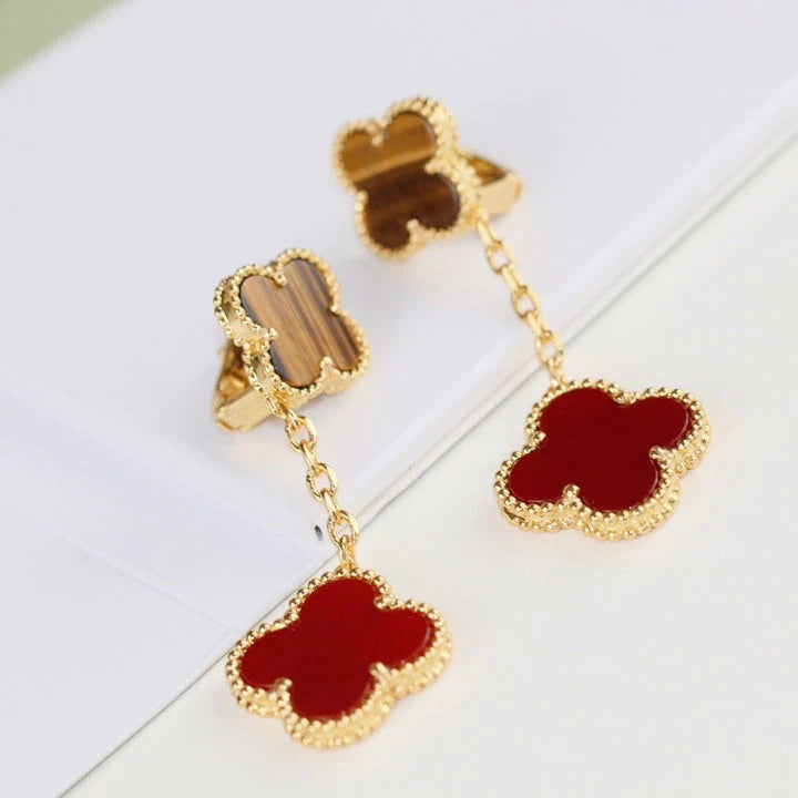 [OrnoraJewelry]CLOVER  2 MOTIF  TIGER EYE CARNELIAN EARRINGS