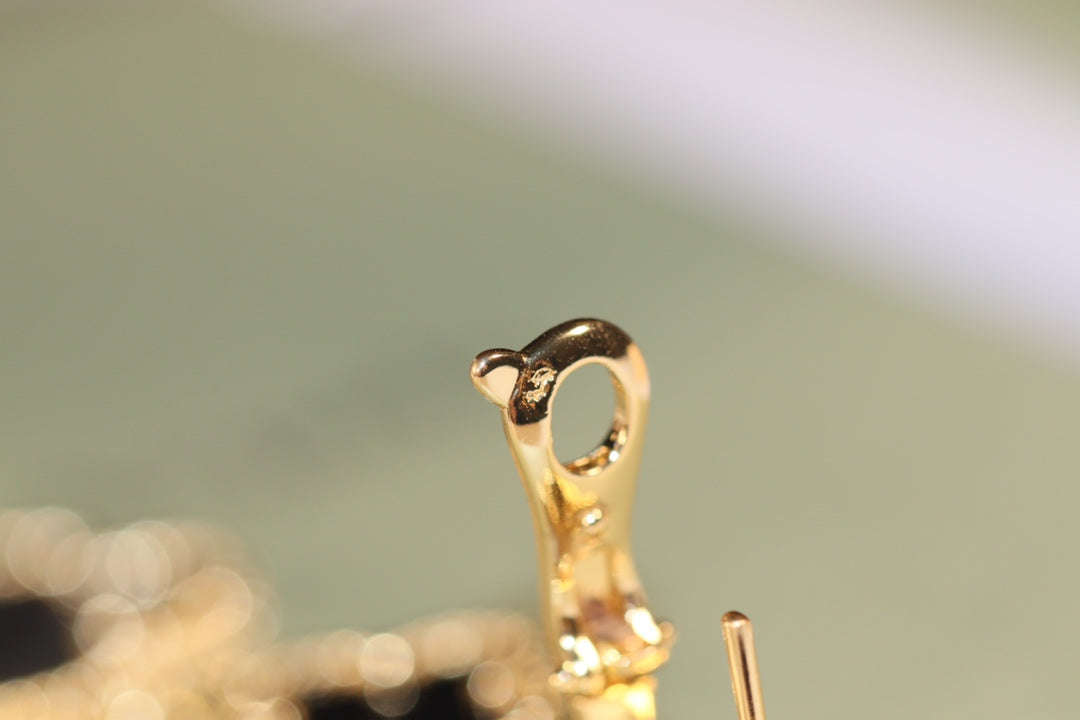 [OrnoraJewelry]CLOVER EARRINGS GOLD ONYX MOP 3 MOTIF