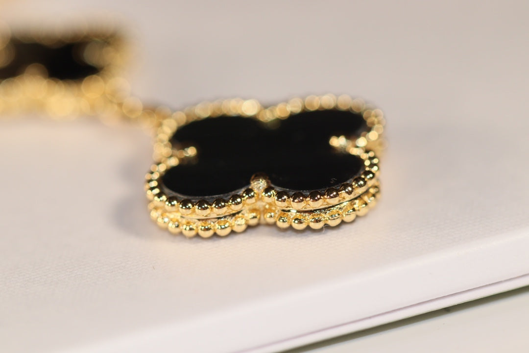 [OrnoraJewelry]CLOVER EARRINGS GOLD ONYX MOP 3 MOTIF
