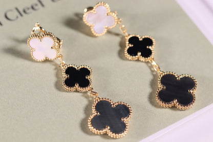 [OrnoraJewelry]CLOVER EARRINGS GOLD ONYX MOP 3 MOTIF