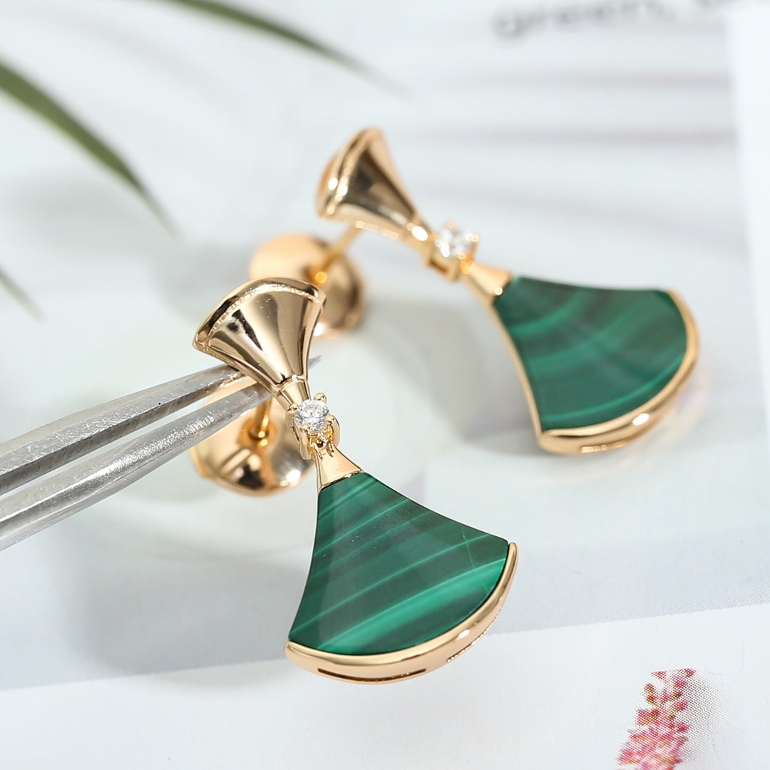 [OrnoraJewelry]DREAM MALACHITE PINK GOLD EARRINGS