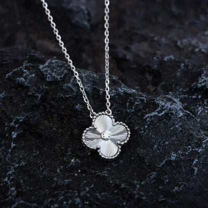 [OrnoraJewelry]CLOVER  15MM DIAMOND LASER NECKLACE SILVER