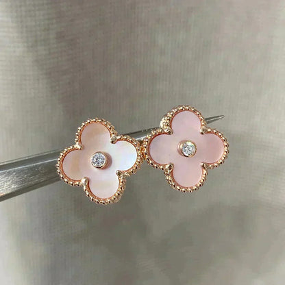 [OrnoraJewelry]CLOVER MEDIUM 1 MOTIFS  PINK MOP DIAMOND EARRINGS
