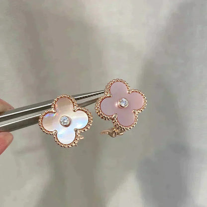 [OrnoraJewelry]CLOVER MEDIUM 1 MOTIFS  PINK MOP DIAMOND EARRINGS