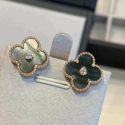 [OrnoraJewelry]CLOVER MEDIUM 1 MOTIFS GRAY MOP  DIAMOND EARRINGS