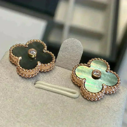 [OrnoraJewelry]CLOVER MEDIUM 1 MOTIFS GRAY MOP  DIAMOND EARRINGS