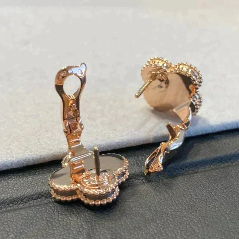 [OrnoraJewelry]CLOVER MEDIUM 1 MOTIFS GRAY MOP  DIAMOND EARRINGS