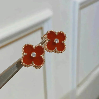 [OrnoraJewelry]CLOVER MEDIUM 1 MOTIFS CARNELIAN  DIAMOND earrings