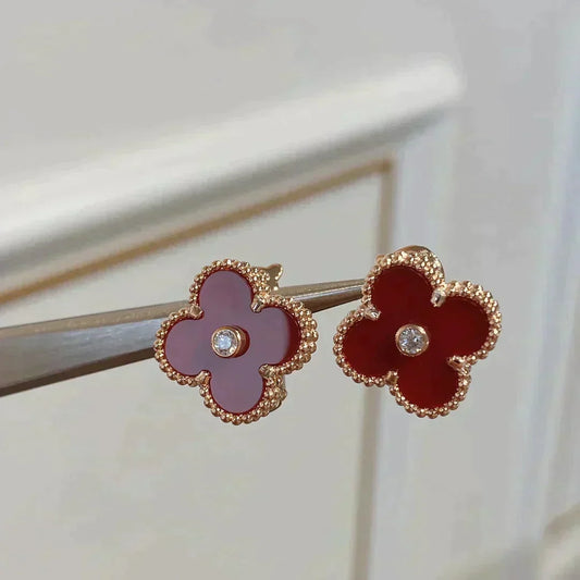 [OrnoraJewelry]CLOVER MEDIUM 1 MOTIFS CARNELIAN  DIAMOND earrings