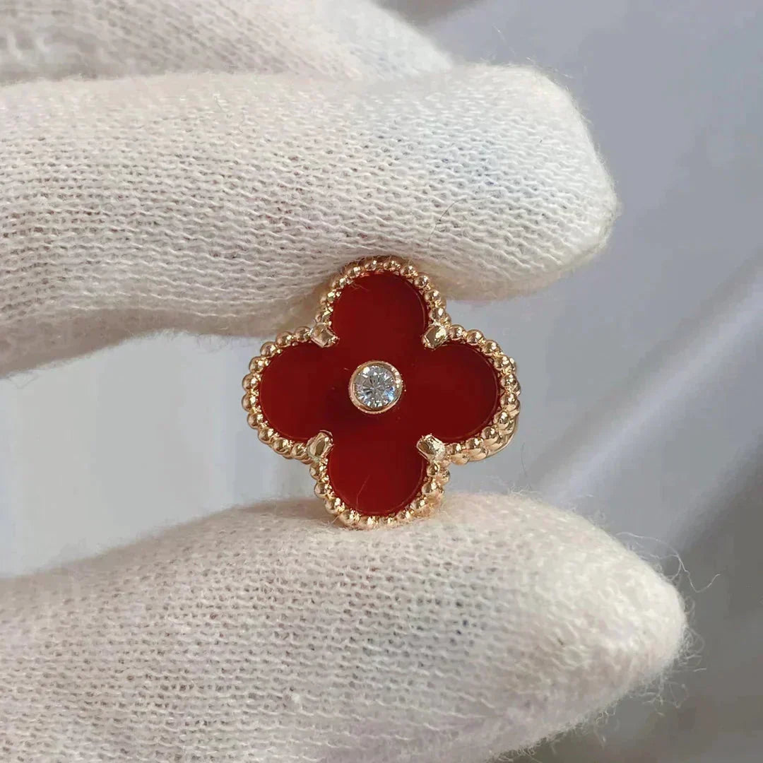 [OrnoraJewelry]CLOVER MEDIUM 1 MOTIFS CARNELIAN  DIAMOND earrings
