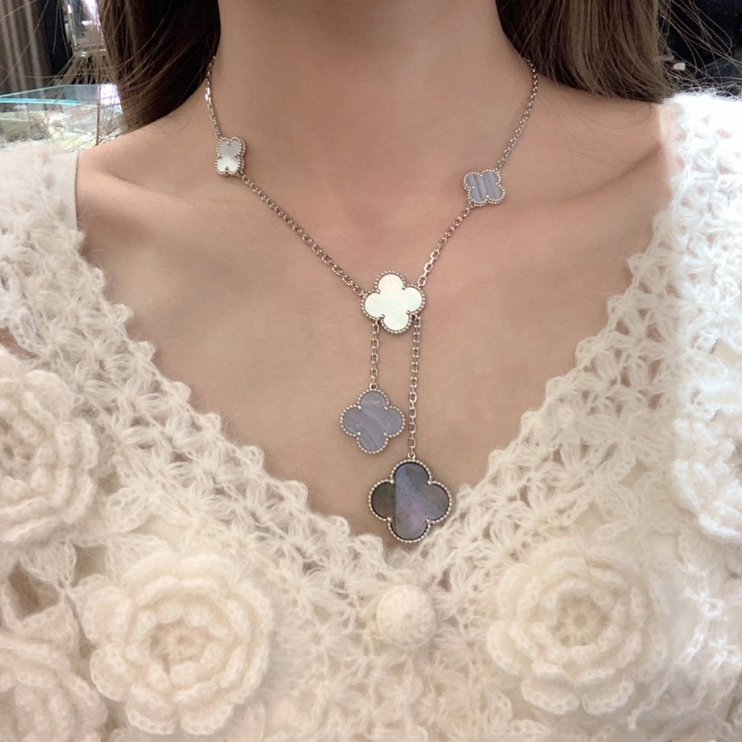[OrnoraJewelry]CLOVER MOP CHALCEDONY NECKLACE SILVER 6 MOTIF
