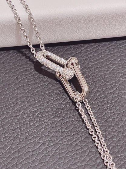 [Ornora Jewelry]HARDWEAR DOUBLE LINK PEDANT SILVER DIAMOND NECKLACE