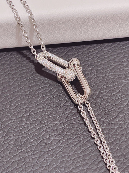 [Ornora Jewelry]HARDWEAR DOUBLE LINK PEDANT SILVER DIAMOND NECKLACE