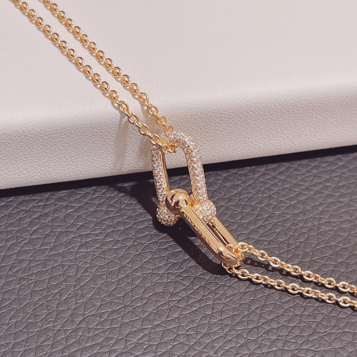 [Ornora Jewelry]HARDWEAR DOUBLE LINK PEDANT PINK GOLD DIAMOND NECKLACE
