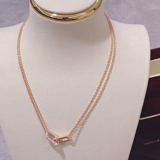 [Ornora Jewelry]HARDWEAR DOUBLE LINK PEDANT PINK GOLD DIAMOND NECKLACE