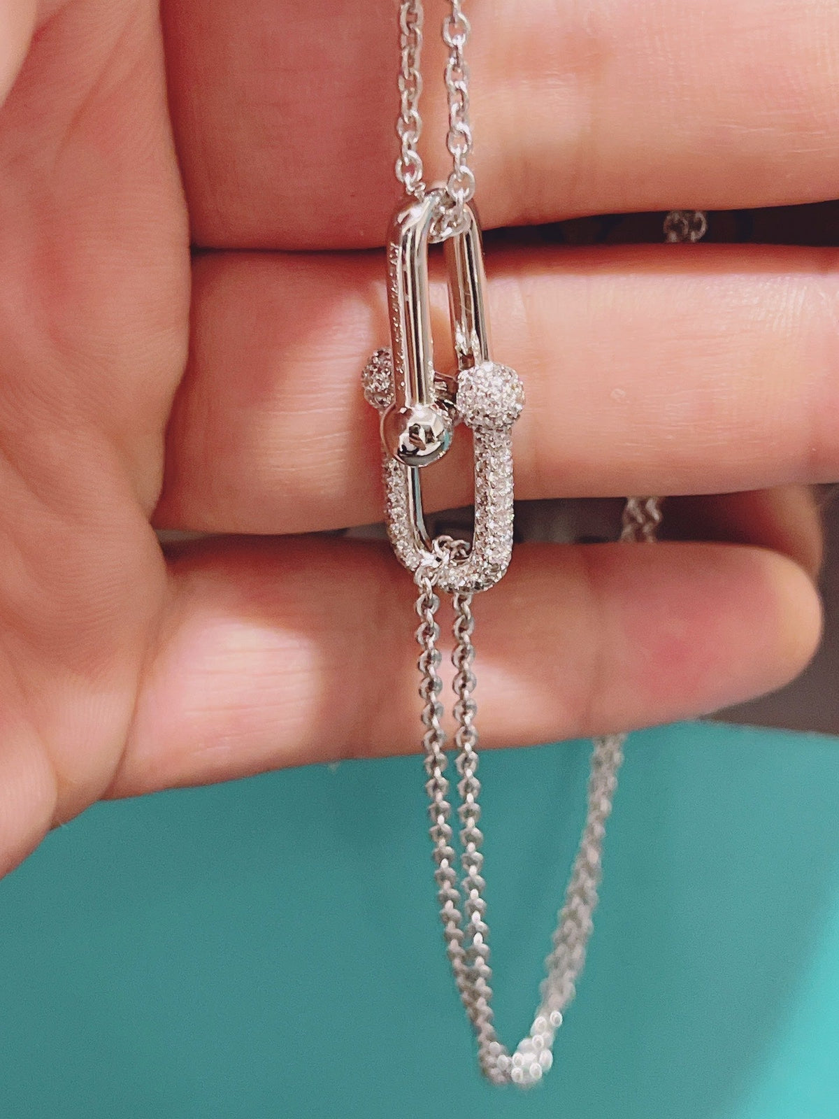 [Ornora Jewelry]HARDWEAR DOUBLE LINK PEDANT SILVER DIAMOND NECKLACE