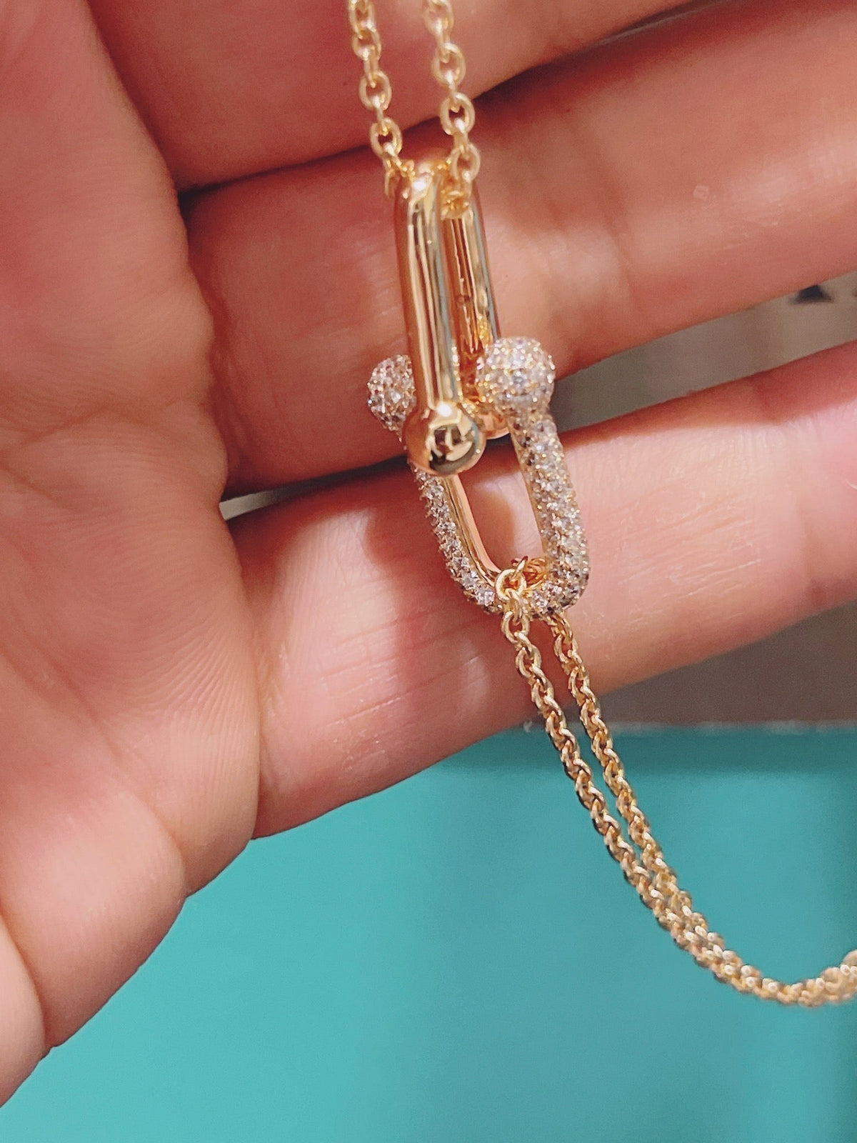 [Ornora Jewelry]HARDWEAR DOUBLE LINK PEDANT PINK GOLD DIAMOND NECKLACE