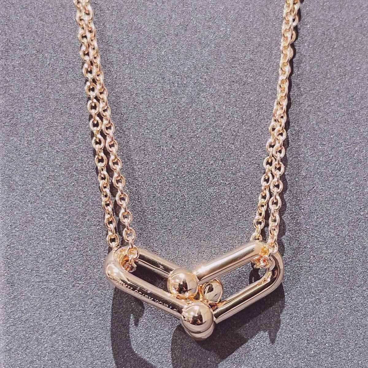[Ornora Jewelry]HARDWEAR DOUBLE LINK PEDANT PINK GOLD NECKLACE