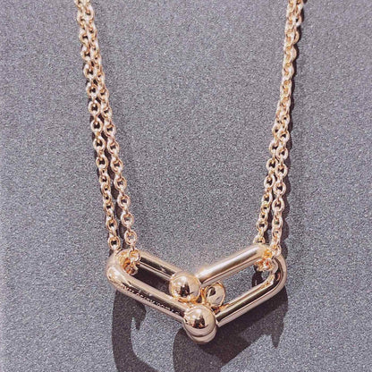 [Ornora Jewelry]HARDWEAR DOUBLE LINK PEDANT PINK GOLD NECKLACE
