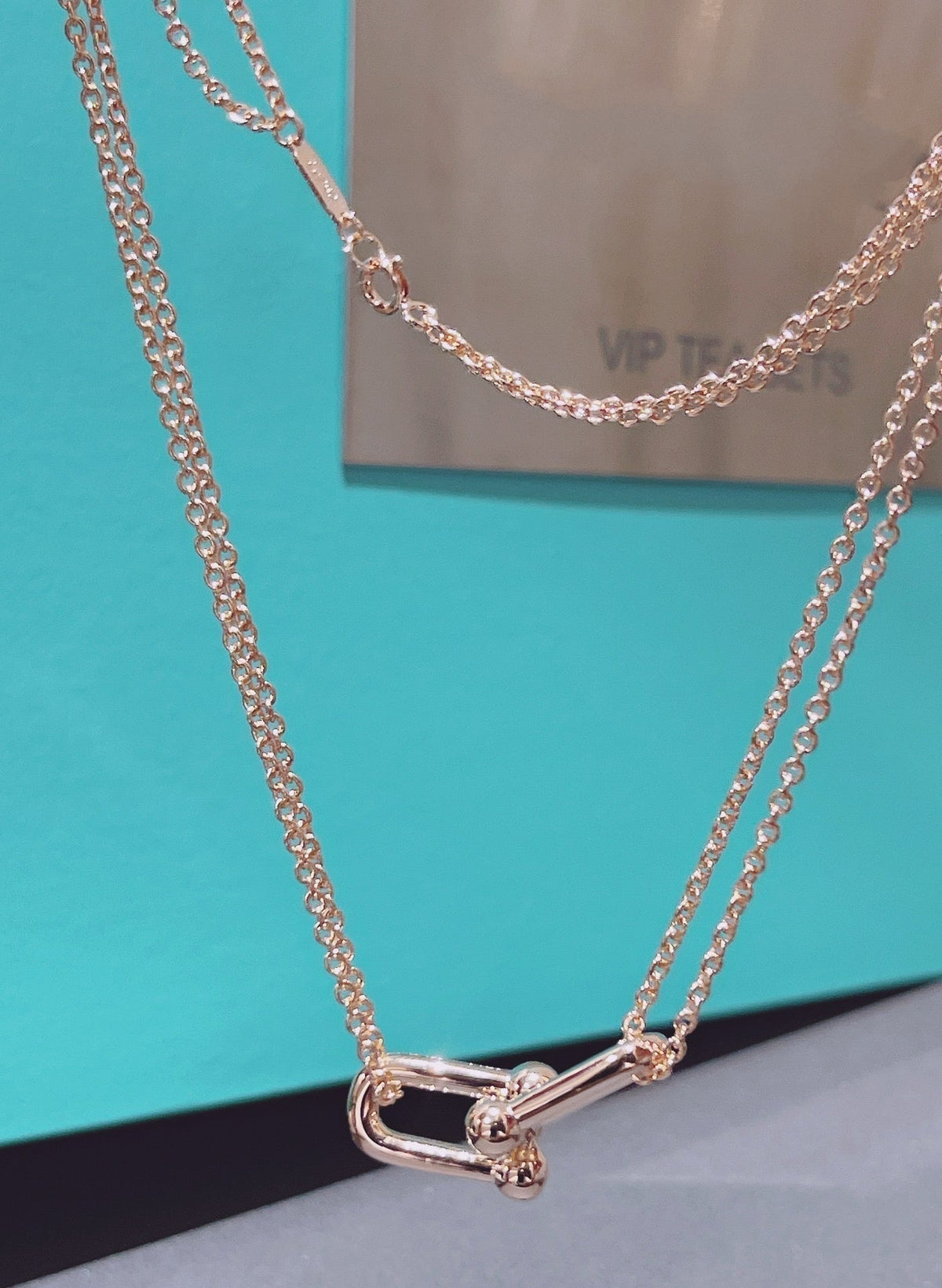 [Ornora Jewelry]HARDWEAR DOUBLE LINK PEDANT PINK GOLD NECKLACE