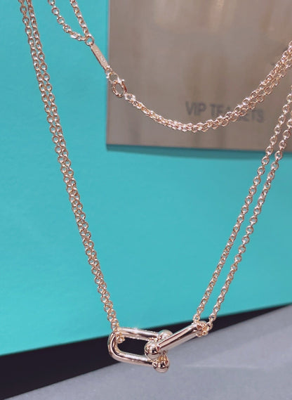 [Ornora Jewelry]HARDWEAR DOUBLE LINK PEDANT PINK GOLD NECKLACE